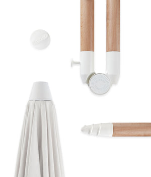 Close up on a Sunday Supply Co beach umbrella's joints and hardware details